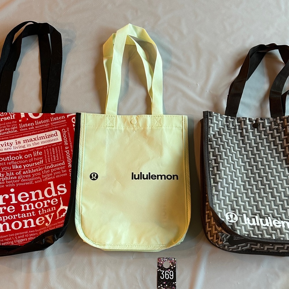 369, NWOT lululemon athletica Bundle of 3 reusable tote bags